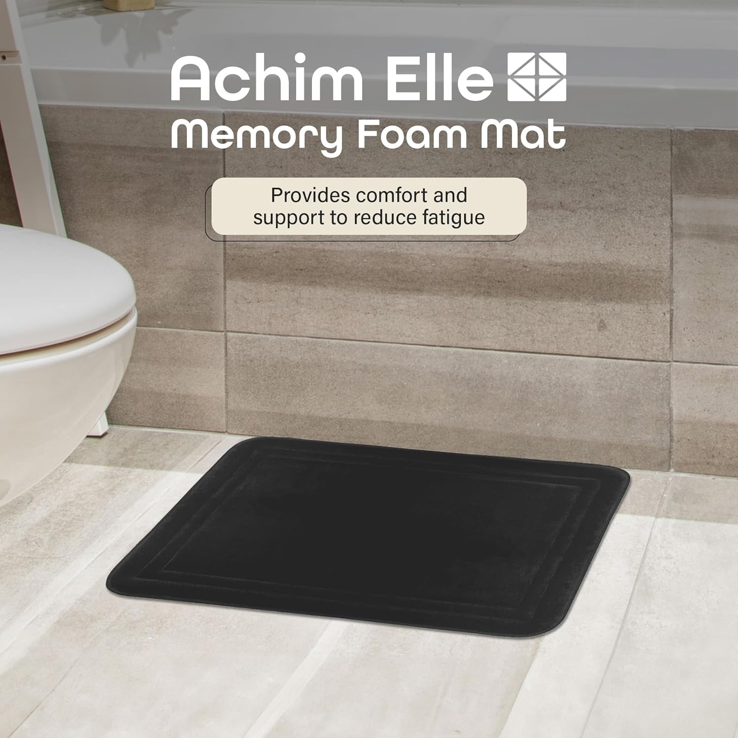 OEKO TEX Memory Foam Bathroom Rugs - 17 x 24 Inch (Elle Black) - Ultrasoft Non Slip Bath Mat for Bathroom Floor, Shower, Bedroom & Kitchen - Quick Dry Washable Dense Memory Foam Bath Mat Shower Rug